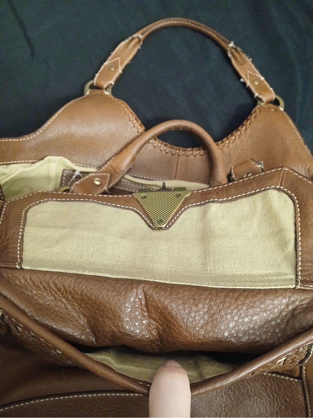 Cole Haan Tan Woven Leather Shoulder Bag with Gold Lock - Picture 4 of 16